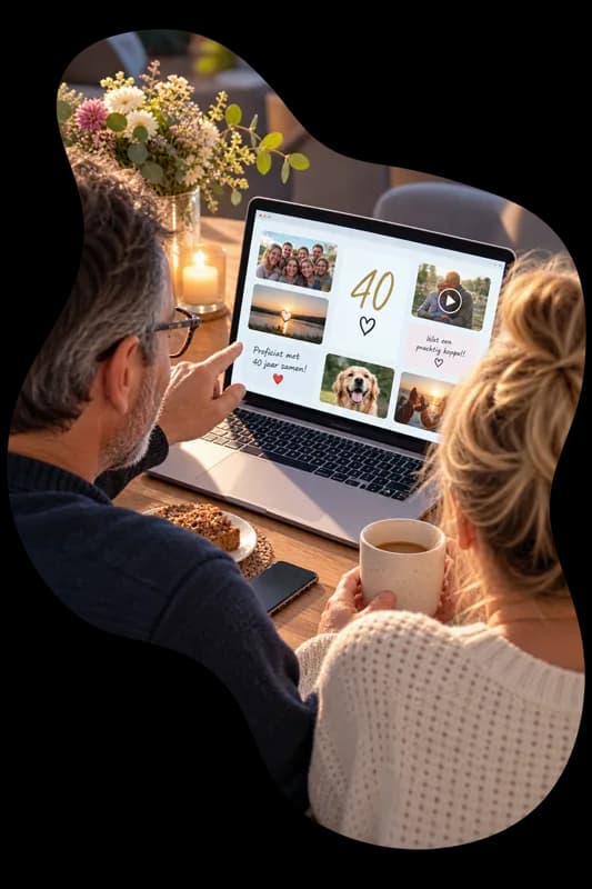 A couple looking at their 40-year wish page together