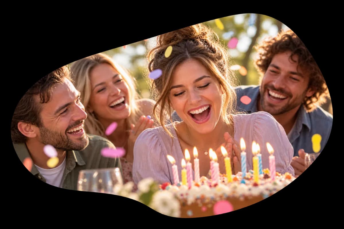 Freunde feiern einen Geburtstag mit einer Torte