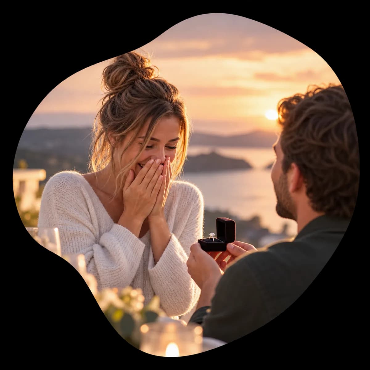 Une demande en mariage au coucher du soleil