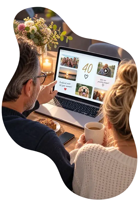 Een koppel bekijkt samen hun wensenpagina voor 40 jaar