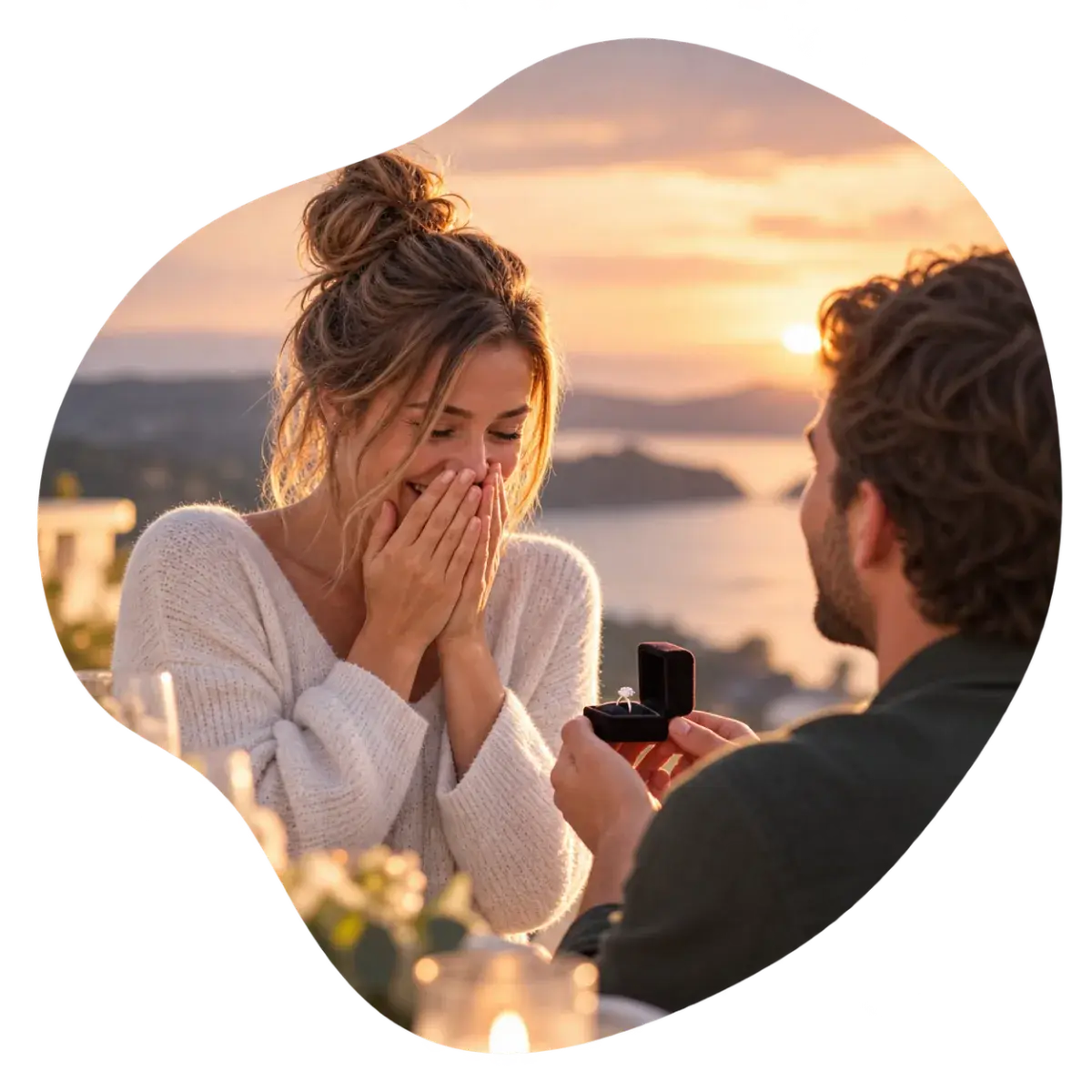 A proposal at sunset
